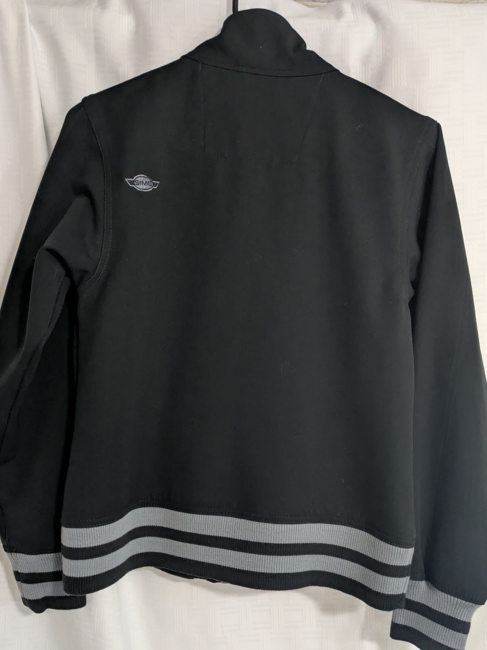 SIMS Women’s Medium Softshell Bomber Jacket Black Grey Ribbed Trim Zip Up Y2K - Picture 2 of 8